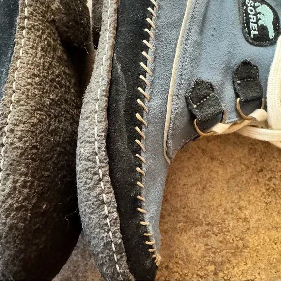 Women’s Sorel Size 6 Blue/Black Suede Joplin Boots w Lace Tie Closure - Picture 10 of 14